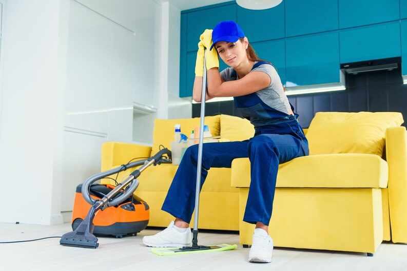 "Sofa cleaning expert from Elite Winds ensuring a thorough and meticulous cleaning process in Panchkula."